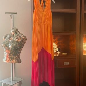 Satin Pleated Color Block Maxi Dress from Express